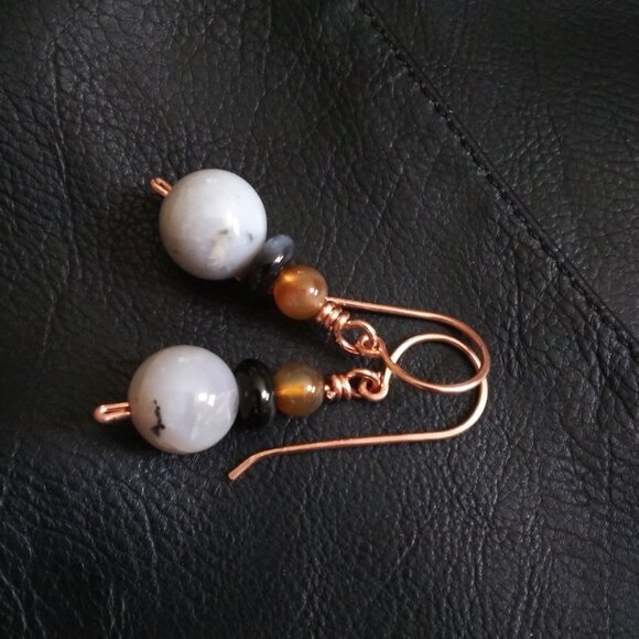 Semi-Precious Short Stack - Fall Dangle Earrings - Handmade Copper Earhooks - Picture 6 of 8